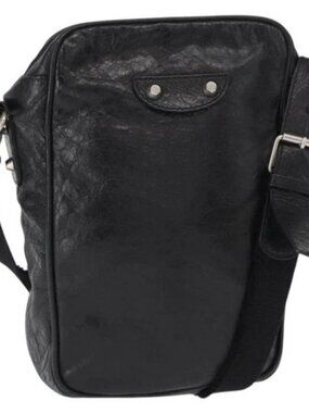 BALENCIAGA Classic Reporter Shoulder Bag Leather Black Auth mr1795